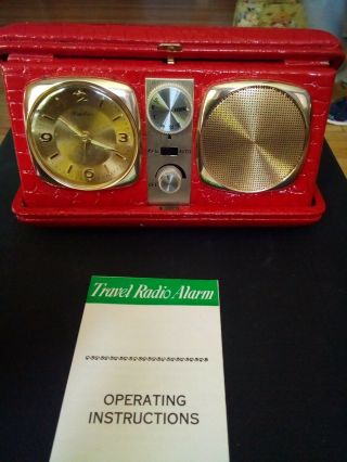 Vintage Travel Radio Alarm Clock In Leather Case
