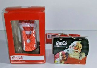 Coca Cola Soda Can And Lunchbox Christmas Ornaments Set Of 2