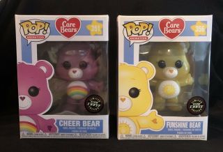 Funko Pop Glow Chase Pair Care Bears Funshine Bear 356 & Cheer Bear 351