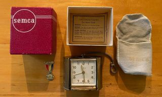 Vintage Semca Travel Alarm Clock/box/stamped Lester Thomas,  Findlay Ohio,  1955