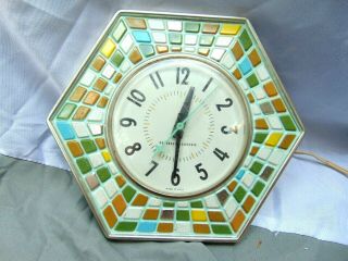 General Electric Kitchen Wall Clock Mosaic Tile Hexagon Retro Mcm 2118
