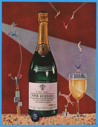 1953 Blue Chips By Renfield 1945 Piper Heidsieck Bottle Brut Champagne Circus Ad