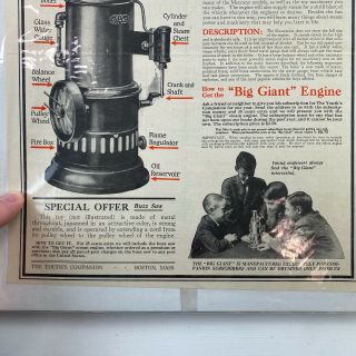 1924 The Big Giant Paper Ad Gas Kerosene Steam Engine Youths Companion Boston 7C 3