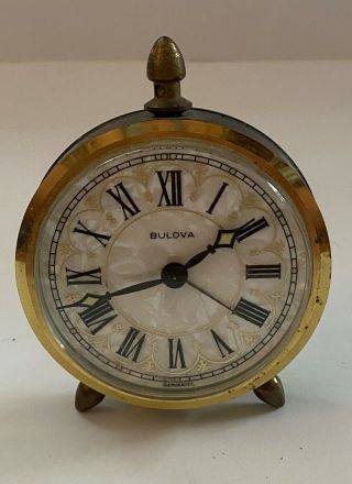 Vintage Bulova Alarm Table Clock - Germany,  Mother Of Pearl Face.