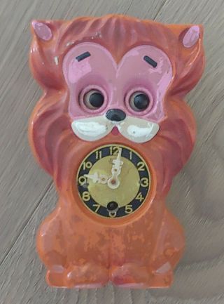 Vintage Japanese Mi - Ken Miken Lion Moving Eye Animated Novelty Clock Read Descr