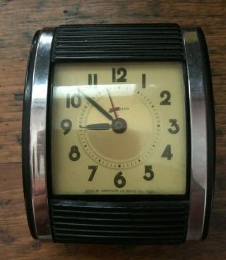 Vintage Westclox Travel Alarm Clock Wind - Up Black Case Goldtone Face