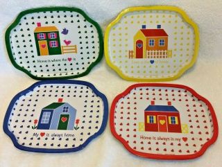 Home N Heart J.  S.  N.  Y.  Metal Snack Trays Set Colorful 4 Pc Set Blue Green Red Yel