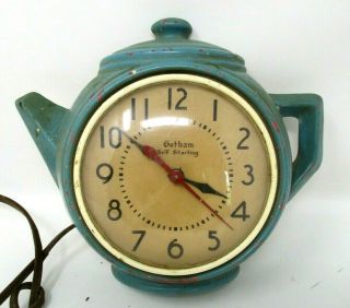 Ceramic Teapot Clock Vintage 1930s Gotham Wall Tea Pot Kitchen Decor Not