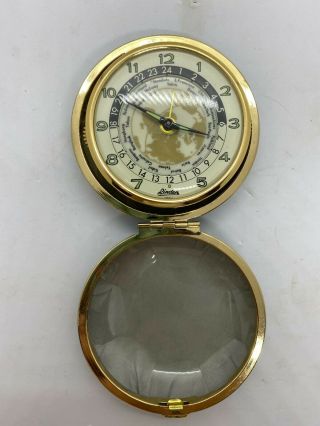 Vintage Linden Travel World Alarm Clock W/ Travel Case