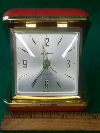 Seth Thomas Red 8 Days 7 Jewel Travel Alarm Clock Made In Germany