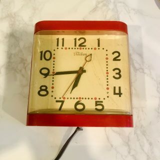 Vintage 1950s Ge Telechron Kitchen Wall Clock Red 2h31 Made In Usa Retro Mcm