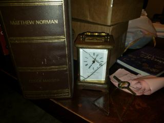 Matthew Norman London Brass Carriage Clock Swiss Made Quartz W Key Box