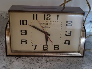 Vintage General Electric Telechron Clock Mcm Art Deco Style Wall Or Desk Brown