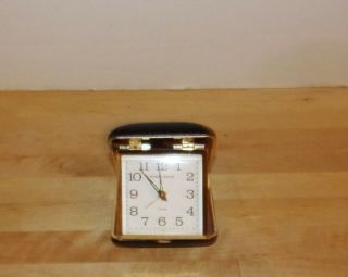 Vintage Mid - Century Modern Phinney - Walker Wind Up Travel Alarm Clock: Black Case