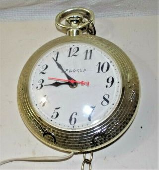 Vtg Spartus Runs Backwards Bar Closed Pocket Watch Electric Wall Clock Model 529 2