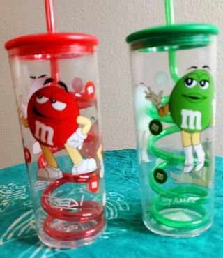 M&m Mini Green And Red Twisty Straw Cup 6” M&m World
