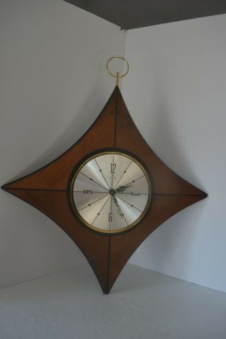 Vintage Mid - Century Elgin Starburst Wall Clock Teak Wood