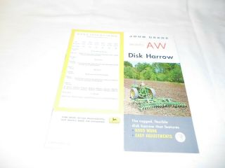 1960 John Deere Model Aw Disk Harrow Sales Brochure