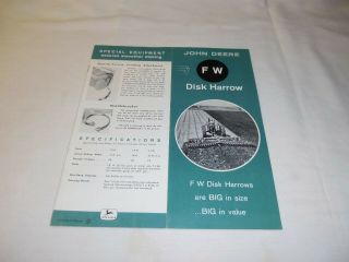 1960 John Deere Model Fw Disk Harrows Sales Brochure (8010 Tractor)