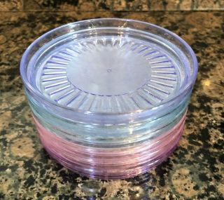Set Of 6 Vintage Tupperware Coasters Clear Plastic Acrylic Purple Blue Pink