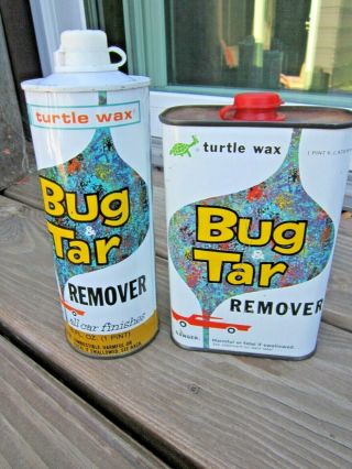 Vintage Set Turtle Wax Bug & Tar Remover Cans 16oz Tin Can - 1960s Advertising