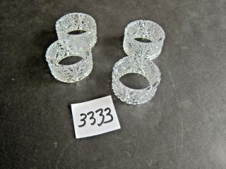 Set Of 4 Cut Crystal Napkin Rings,  1 1/2 Inch Inside Diameter