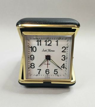 Vintage Seth Thomas Wind Up Folding Travel Alarm Clock And