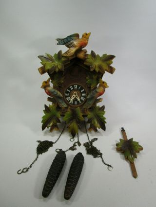 Vintage Coocoo Clock Cuckoo Black Forest West Germany Reglua A25 - 82 Birds