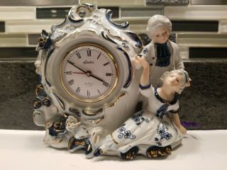 Vintage Linden Porcelain China Alarm Clock Made In Japan Blue And White