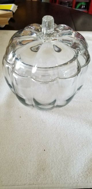 Vintage 1980’s Anchor Hocking Clear Glass Pumpkin Cookie Candy Jar