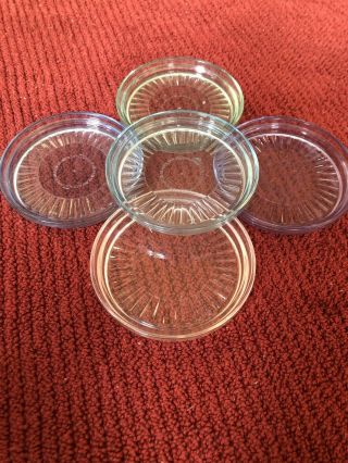 Set Of 5 Vintage Tupperware Coasters Clear Acrylic Purple Blue Pink Green & Teal
