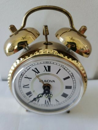 Vintage Bulova Wind Up Alarm Clock Twin Bell Two Bell Made In Germany
