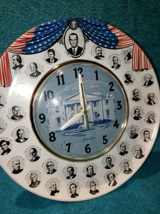 Vintage 1964 Presidents And White House Wall Or Desk Clock Electric Spartus 10 "