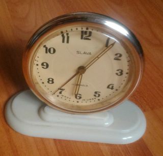 Slava Russian Soviet Vintage Mechanical Table Alarm Clock Ussr