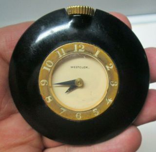 Vintage Westclox Art Deco Clock With Bakelite Case 2.  75 " Diameter Runs No Res