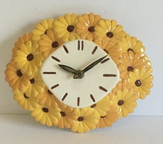 Vintage Lanshire Ceramic Electric Wall Clock Yellow Daisies
