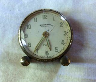 Vintage Looping Brass & Red Enamel 8 Day Swiss Travel Alarm Clock Rare;