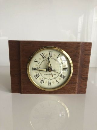 Vintage 1960s General Electric Mahogany Wooden Alarm Clock In