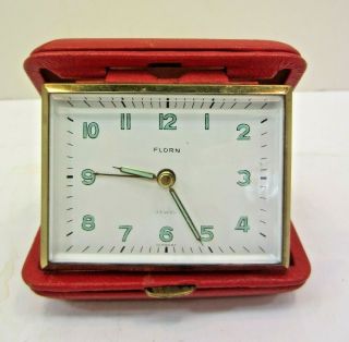 Vintage Florn Jewel Travel Alarm Clock - Made In Germany Luminous Red Case