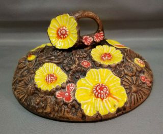 Vintage Retro Treasure Craft USA Ceramic Coffee Canister 70s Daisy Basket Flower 2