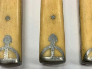 Antique Bone Handle Civil War Forks Set Of 5 Pewter Inlay 2