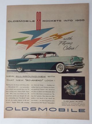 Print Ad 1954 Oldsmobile 1955 Rockets Into 88 Eighty - Eight Vintage Auto
