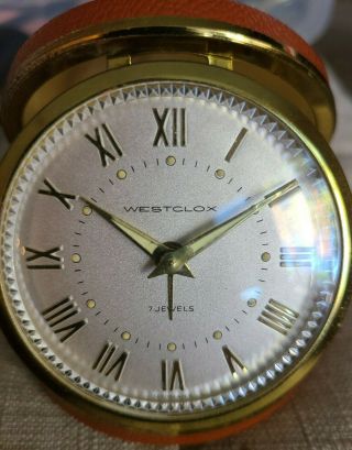 Vintage Westclox Travel Alarm Clock 7 Jewels Wind Up Folding Hard Case