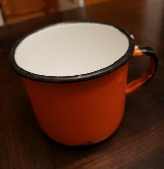 Vintage Enamelware Coffee Cup Made In Poland Orange