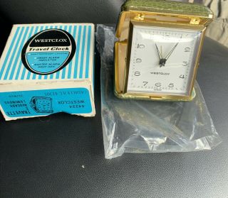 Vintage Westclox Folding Travel Alarm Clock With Box -.  Open Box