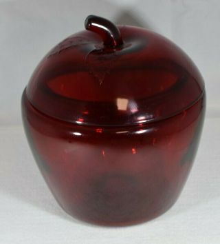 Vintage Anchor Hocking Red Glass Apple Cookie Jar - Canister - 6 3/4 Inches Tall