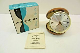 Vintage Westclox Travel Alarm Clock Box Tan