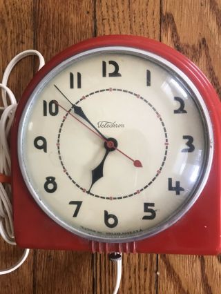 TELECHRON Art Deco Red Wall Clock Model 2HC07 -,  6.  5 