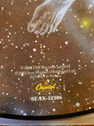 IRON MAIDEN PICTURE DISC PIECE OF MIND RARE 1983 SEAX - 12306 EX 3