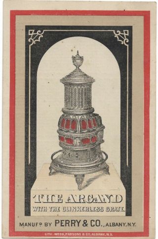 Argand Stove With Clinkerless Grate Perry & Co.  Albany Ny Victorian Trade Card